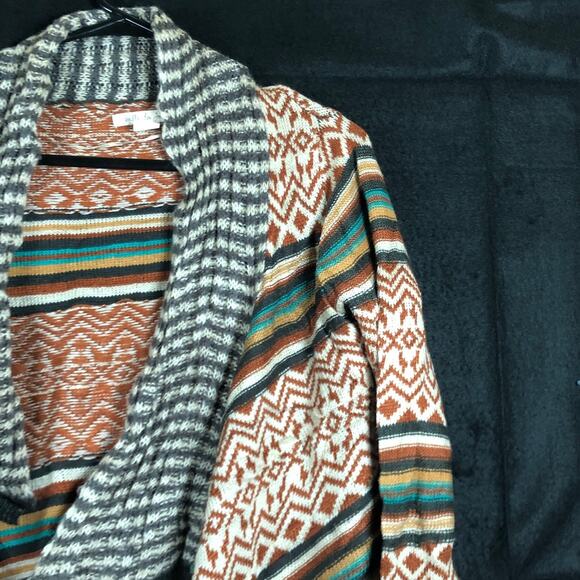 Belle De Jour Womens Sweater Multicolored Aztec Waterfall Open Front Cardigan S - Picture 5 of 11
